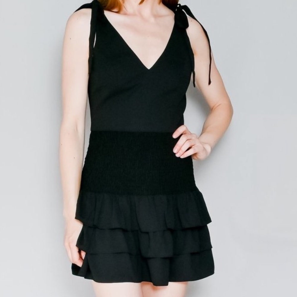 Amanda Uprichard Black Zita Ruffle Mini Dress